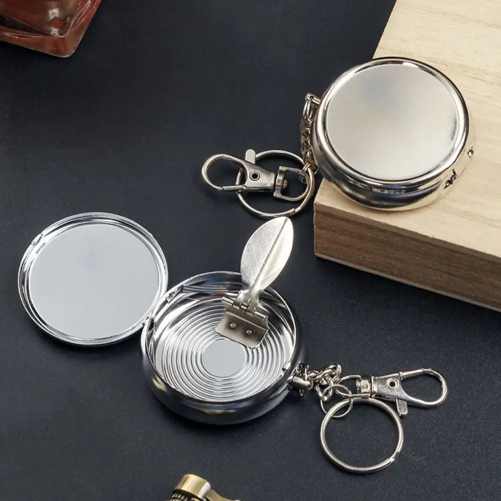 Stainless Steel Portable Ashtray Mini Size with Key Ring Keychain Smoker Tool Mirror Finish Lid Cover Vehicle Ashtray