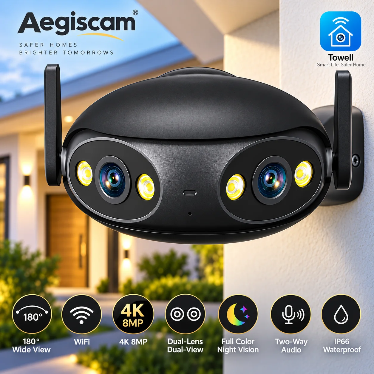 4MP Dual Lens IP Camera POE Outdoor 2K HD 180° Wide WiFi Binocular Surveillance Security Cam CCTV Angle AI Detection Onvif ICsee