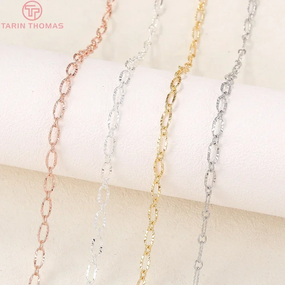 (4309)1 Meter Width 3MM Thickness 0.1MM 24K Gold Color Brass Engraved Necklace Chains Quality Diy Jewelry Findings Accessories