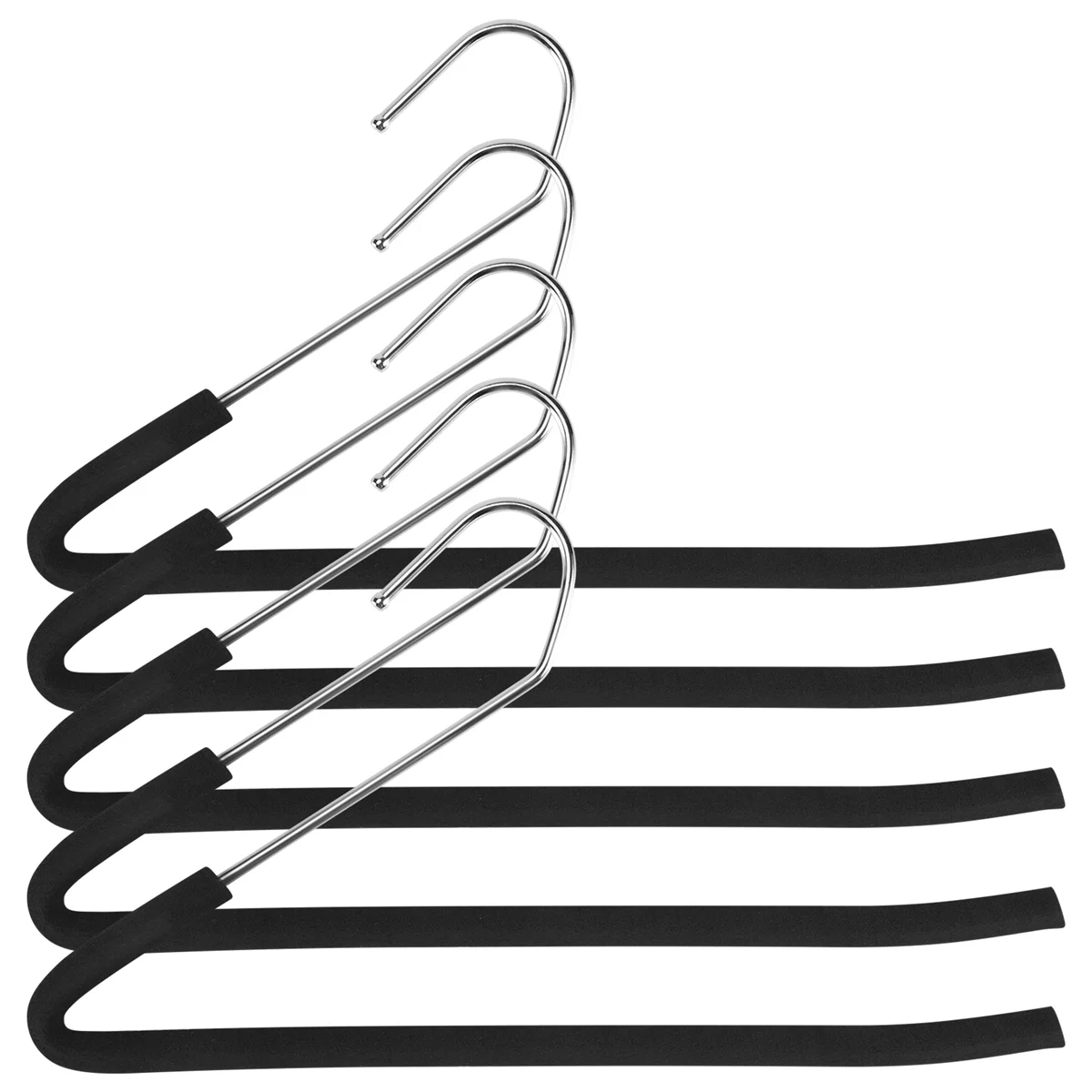 Open End Trouser Hangers Slack Pant Hanger with Non-Slip Foam Coated Black 5-Pack