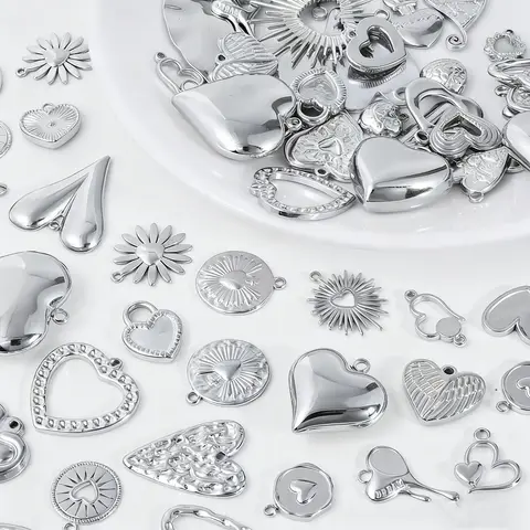 12개 스테인리스 스틸 시크한 음악 노트 아이스크림 하트 모양 펜던트 3D 입체 하트 다양한 스타일 로맨틱 펜던트