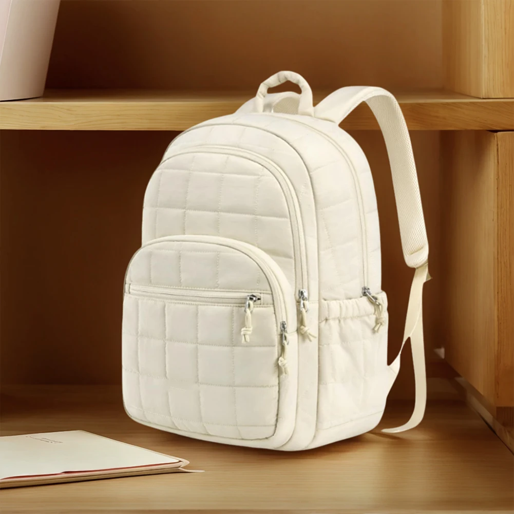 Women Schoolbag Waterproof Large Capacity School Backpack Smooth Zipper Solid Color Teens Girl Casual Daypack Bag Student Supply