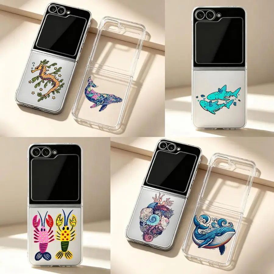 Transparent Soft Phone Cover Case for Samsung Galaxy Z Flip 7 ZFlip3 Z Flip 6 5 4 3 ZFlip4 ZFlip5 ZFlip6 ZFlip7 FE Marine Whale