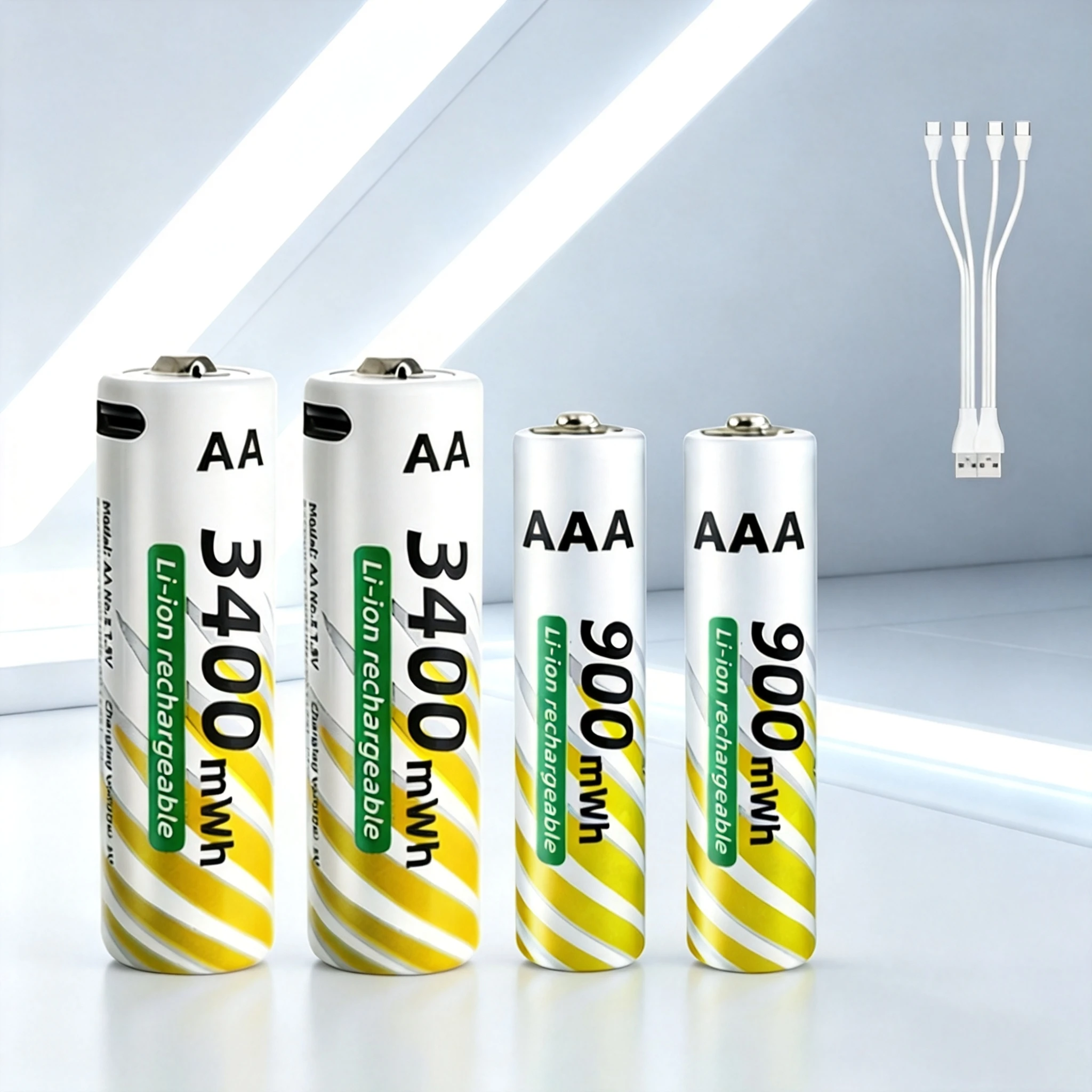 USB-C Rechargeable AA & AAA Battery Set 3400mWh AA 900mWh AAA Lithium for Flashlights Electric Toothbrushes Gadget