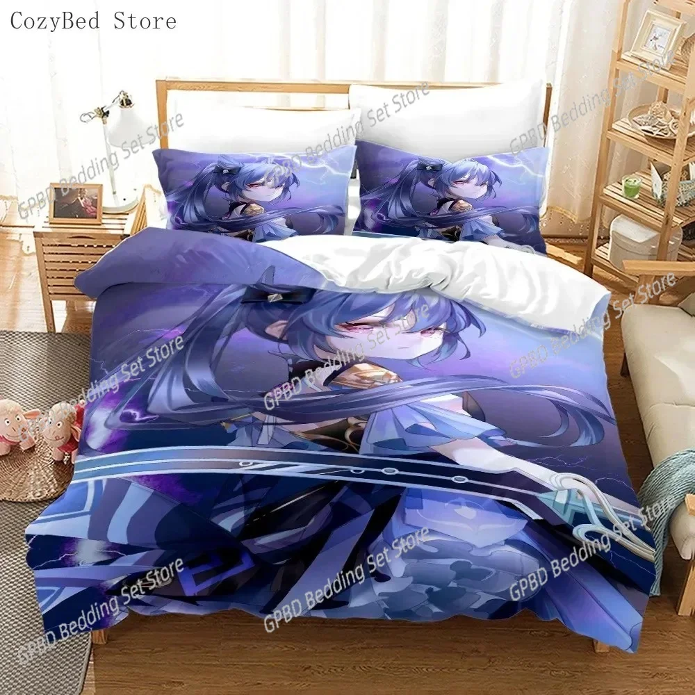 Genshin Impact Bedding Set Cartoon Anime Duvet Cover Single Double Size Boys Luxury 3D Bed Linen Decor Home