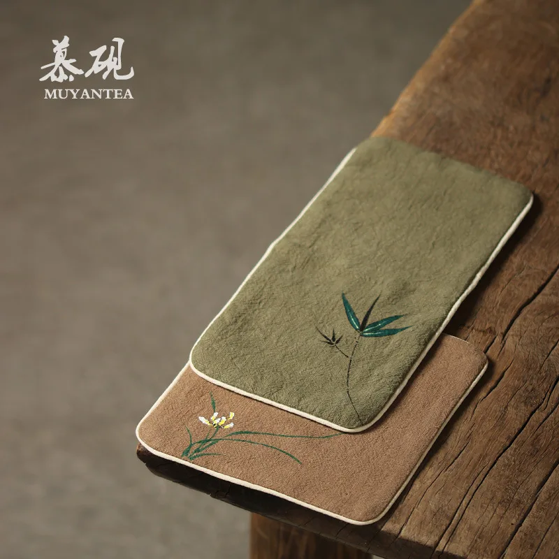 Mutaohand-Painted Orchid And Bamboo Leaf Double-Layer Thickened Absorbent Cloth For Pot Maintenance, Accessories, Tongs, Tea