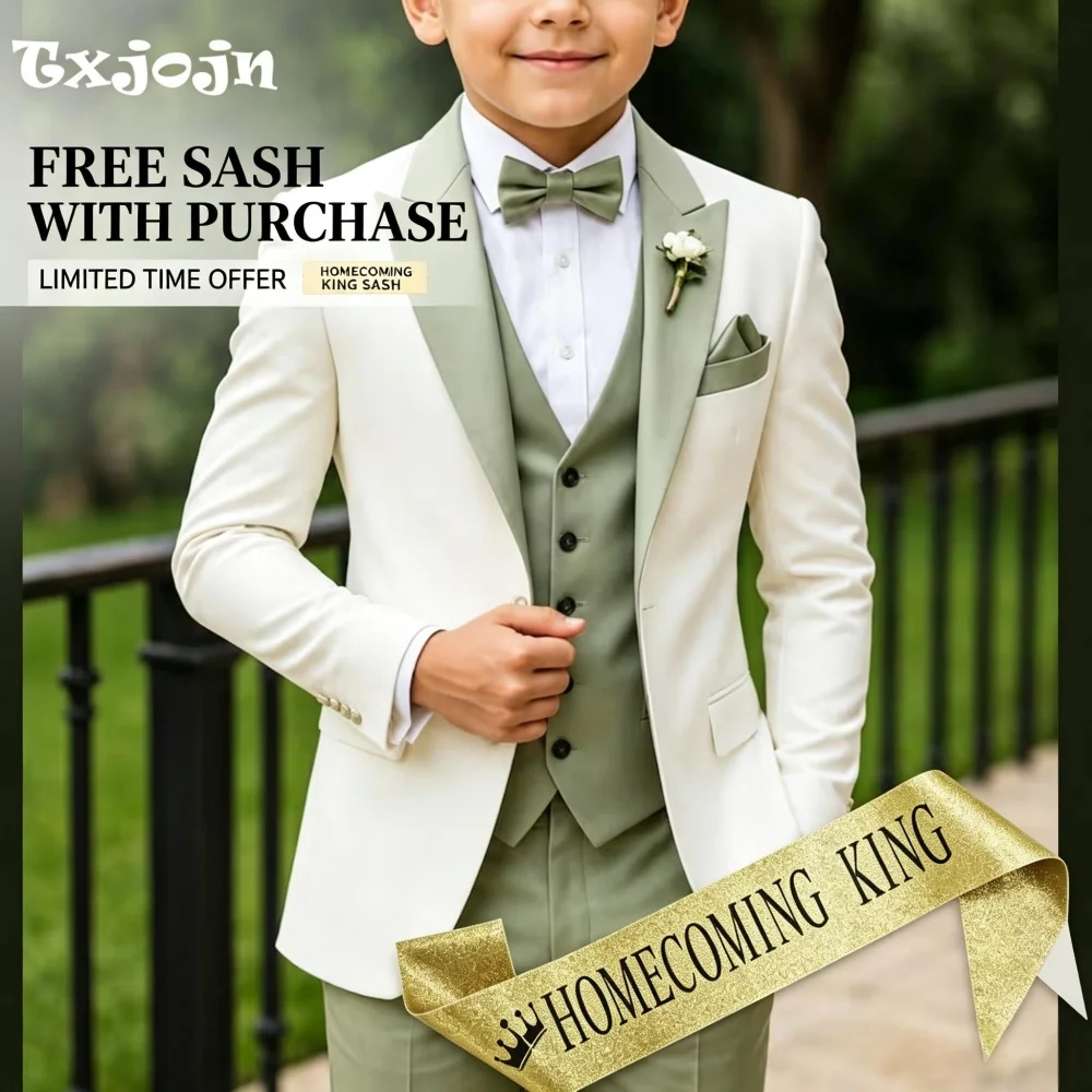 Formal Suit for Boys Homecoming Tuxedo 3 Piece Color Block Jacket Pants Vest Kids Wedding Blazer Set Slim Fit Tailored Outfit
