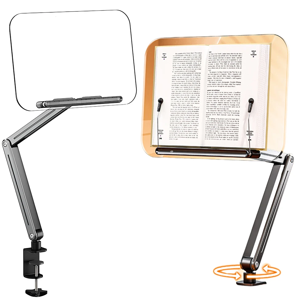 Acrylic Book Stand Adjustable Height Foldable Book Support 360° Rotating Portable Book Holder for Recipe Sheet Music Tablet