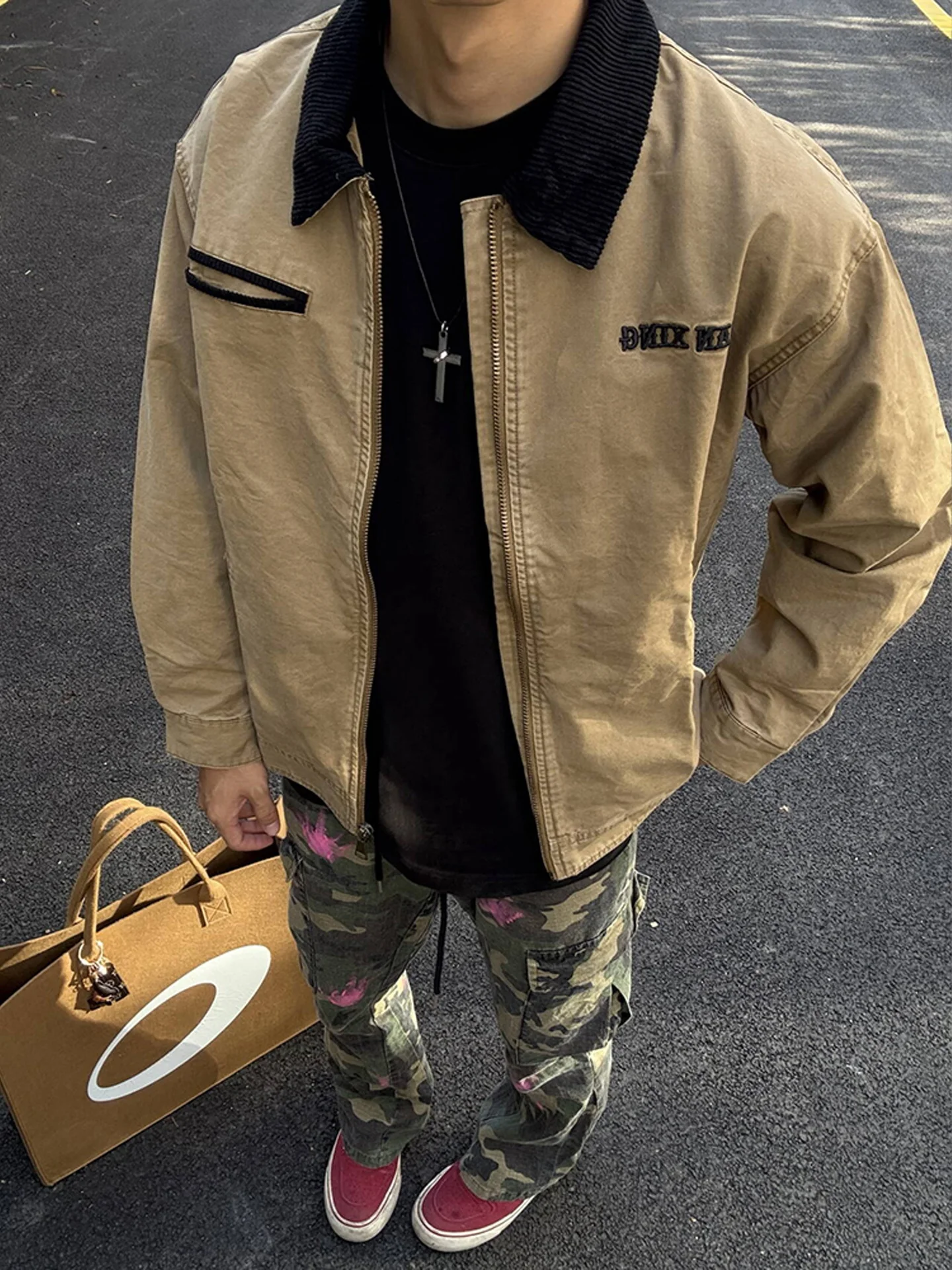 خمر ديترويت الرجال ort Jaet الكاكي ملابس العمل طوق الخريف أعلى الأمريكية الراقية الشعور تنفس رقيقة طويلة Sve