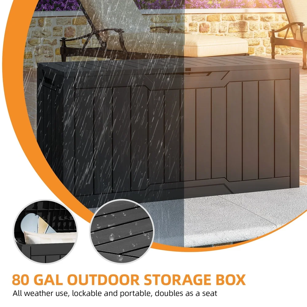 80 جالون في الهواء الطلق الراتنج صندوق سطح السفينة قابل للقفل تخزين مقاومة الطقس الدعامات الهيدروليكية سهلة الوصول تصميم دائم حديقة الفناء #6