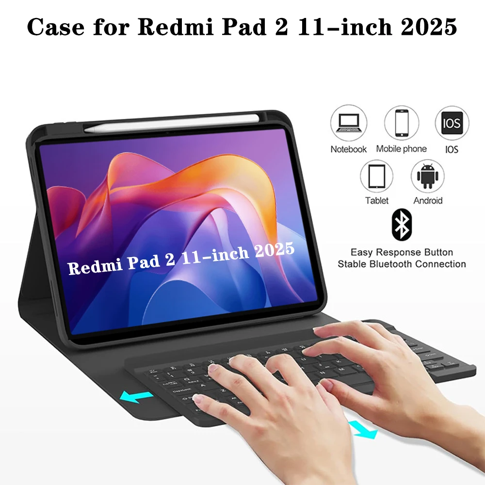 Case for Xiaomi Redmi Pad 2 11 Inch 2025, Detachable Bluetooth Keyboard Case for  Redmi Pad 2 11 lnch with Pen Slot