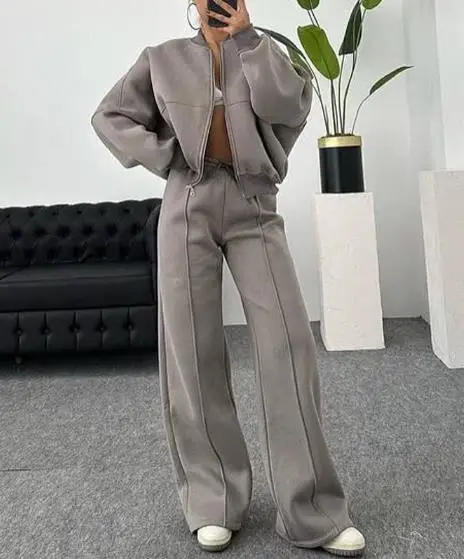Damski komplet jesienno-zimowy: kardigan, odzież sportowa, moda uliczna, kurtka z długim rękawem, długie spodnie, dwuczęściowy zestaw casualowy.