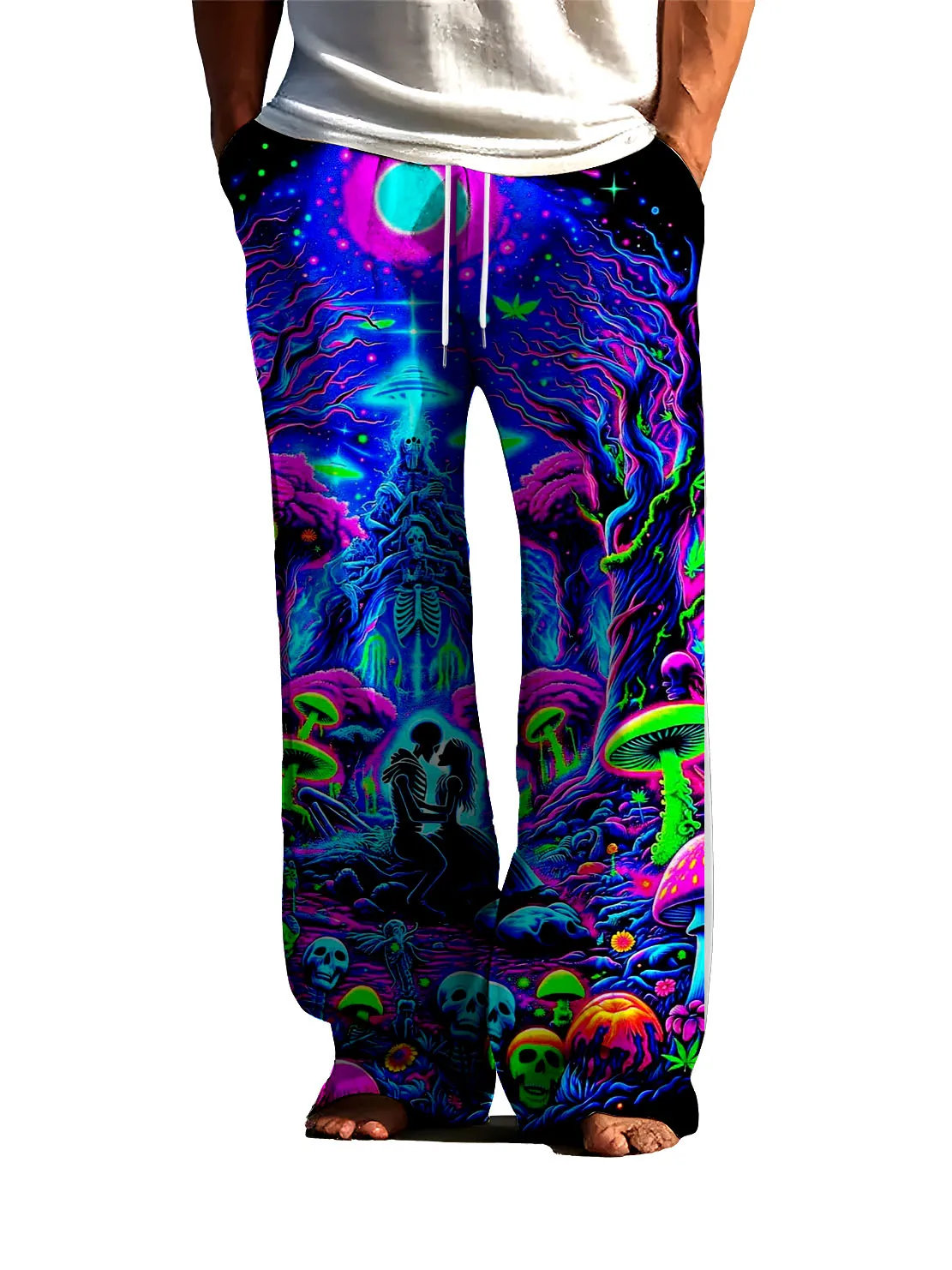 

Men's long pants with 3D digital printed colorful skull love pattern, men's casual pants that dry quickly without fading