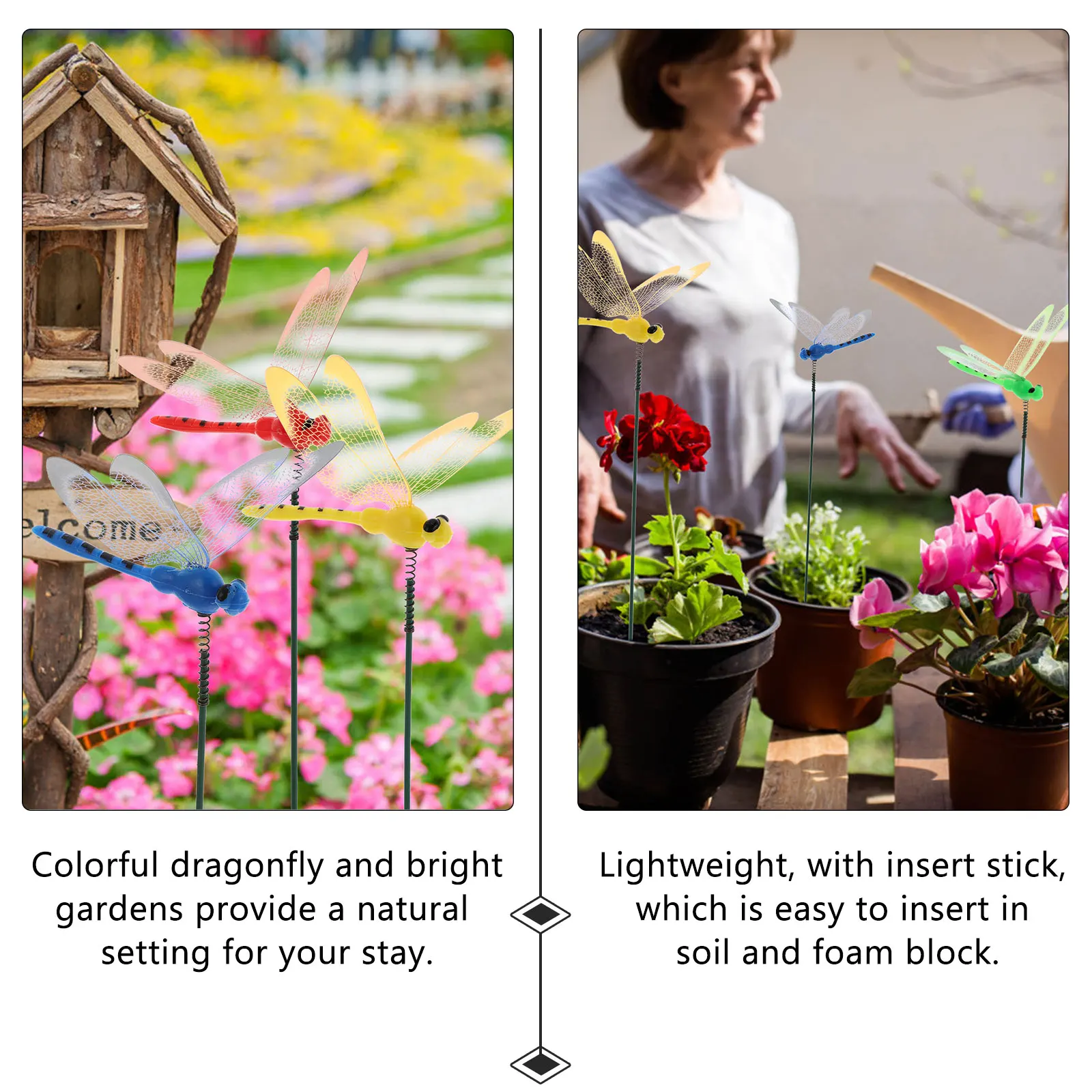 

30pcs Simulated Decorations Garden Grassland Home Colorful Lifelike Dragonfly Stakes Lightweight PVC Dragonfly Stick Garden