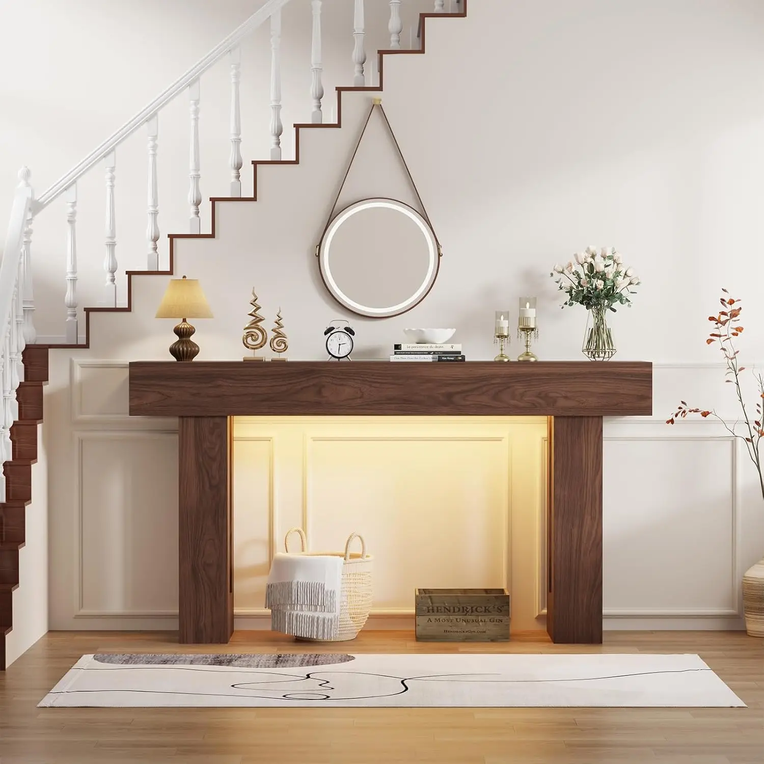 

63 Inch Console Table with Sensor LED Light - Long Entryway Table, Sofa Table & Hallway Table, Wood Frame &, Customized