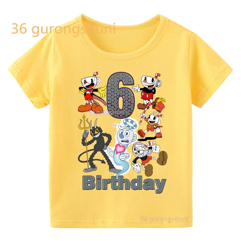 Tshirt boy Cuphead T Shirt For Girls Tops Tee 7 8 9 old Birthday Gift Children Clothing Kids Clothes Boys yellow Graphic T Shirt