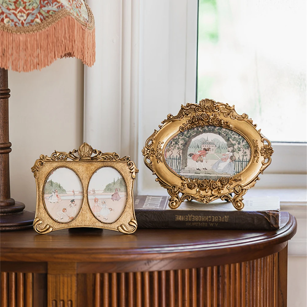 

European Gold Picture Frame Vintage Children Glass Frames Photos Showcase Living Room Bedroom Desk Wall Metal Mirror Decoration