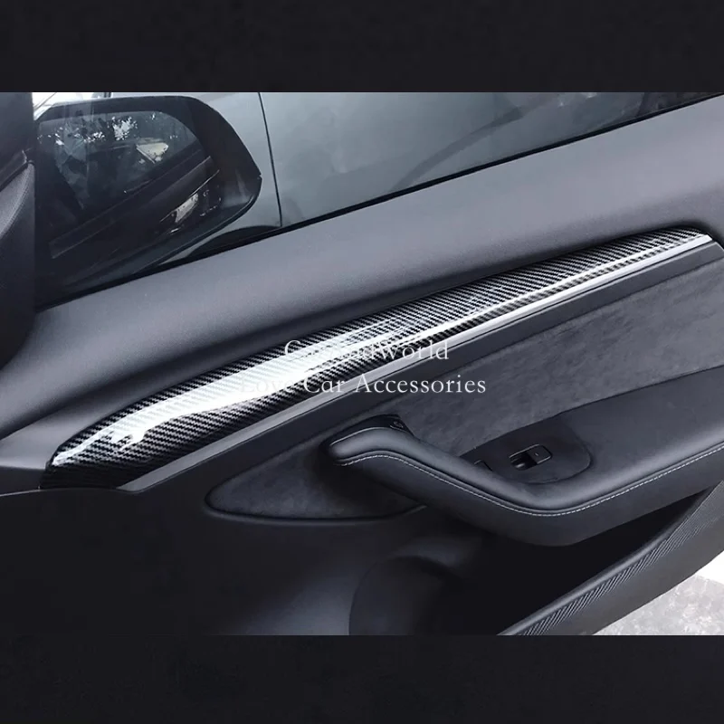 

For Tesla Model Y 2019-2024 ABS Carbon Fiber Interior Door Panel Plank Plate Strips Armrest Frame Trims Car Moulding Accessories