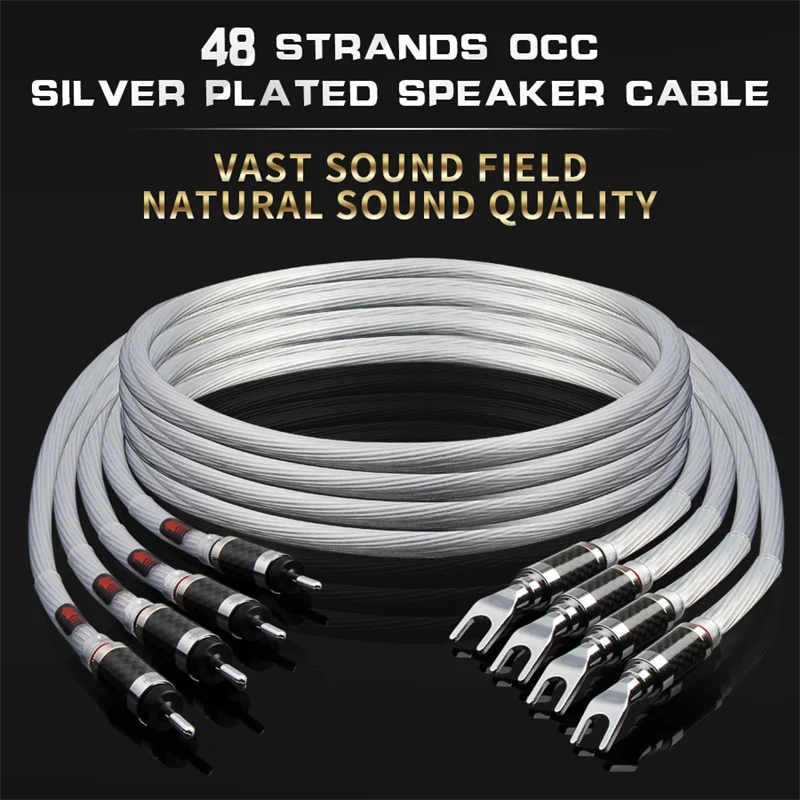 

Fever Speaker Cable High Purity 5N OCC Plated Silver Banana Plug Y Type Interface HIFI Stereo Power Audio Amplifier Cable