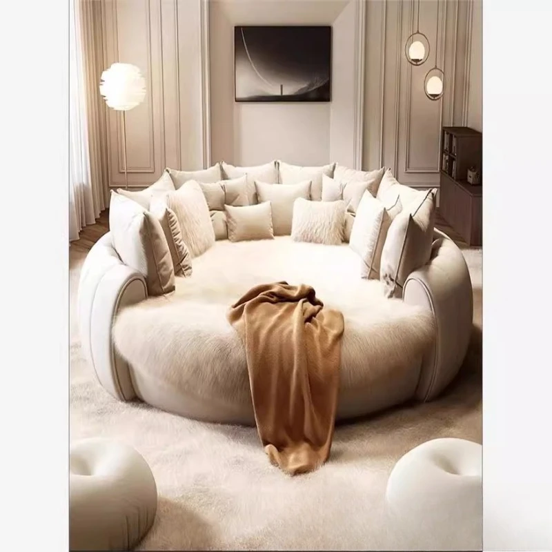 

Fabric round bed ins cream wind simple wedding bed home master bedroom princess big round bed hotel bed personalized double bed
