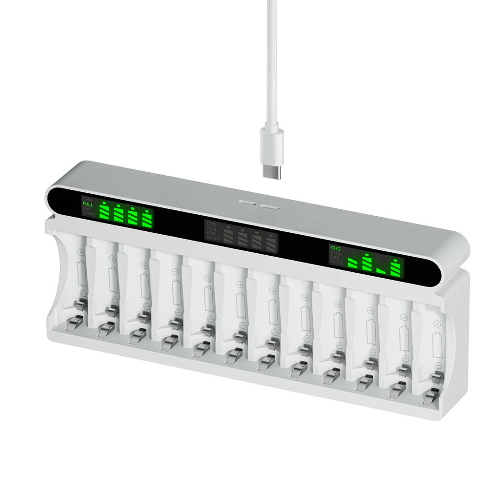 

PALO 12 слотов ЖК-дисплей USB умное зарядное устройство для 1,2 В AA AAA NIMH NI-CD аккумуляторная батарея 2A AAA быстрое зарядное устройство