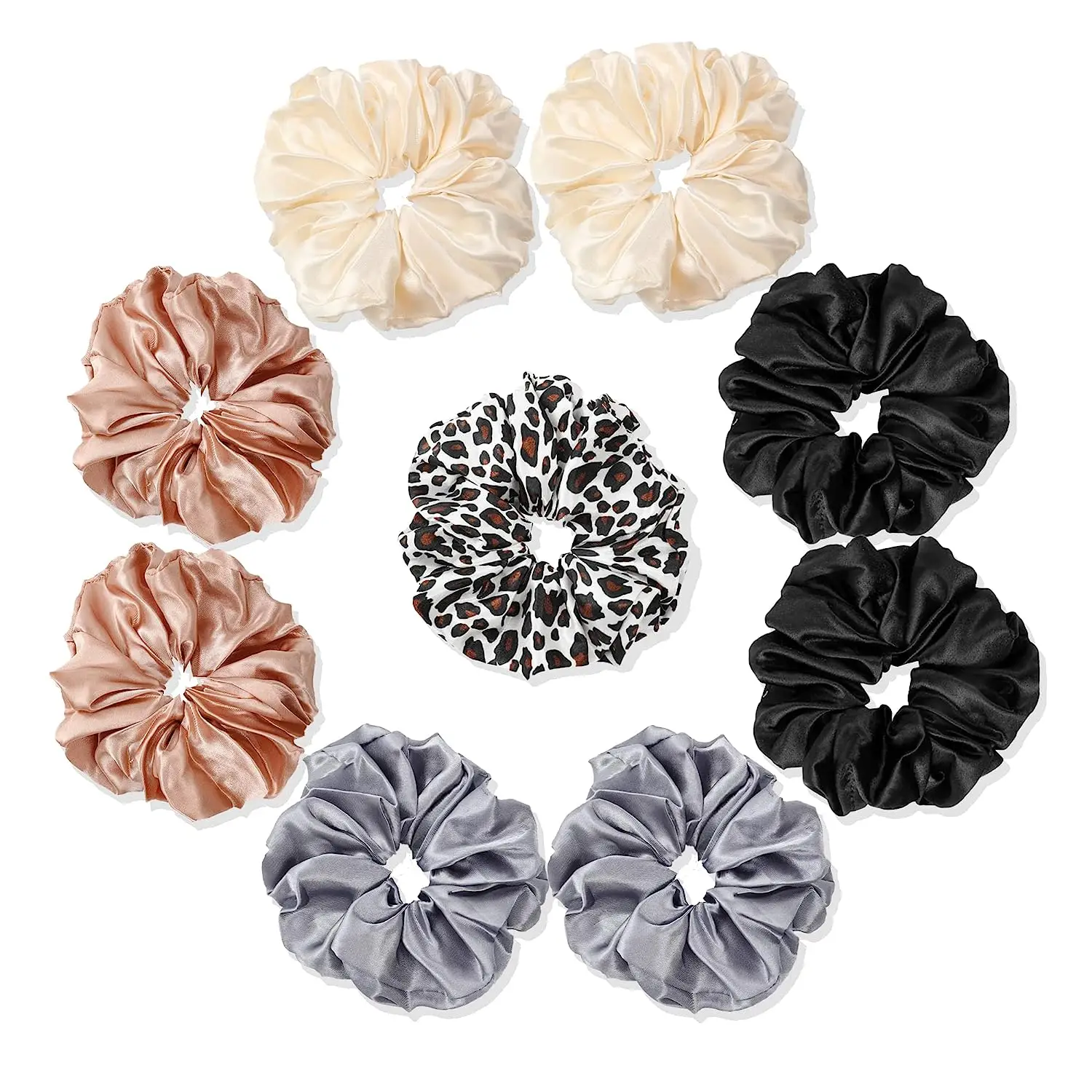 Scrunchies Hair Ties Silk Satin Scrunchy - Hair Elastics Bands Ponytail Holder Pack of Neutral Scrubchy Hair Accessories Women