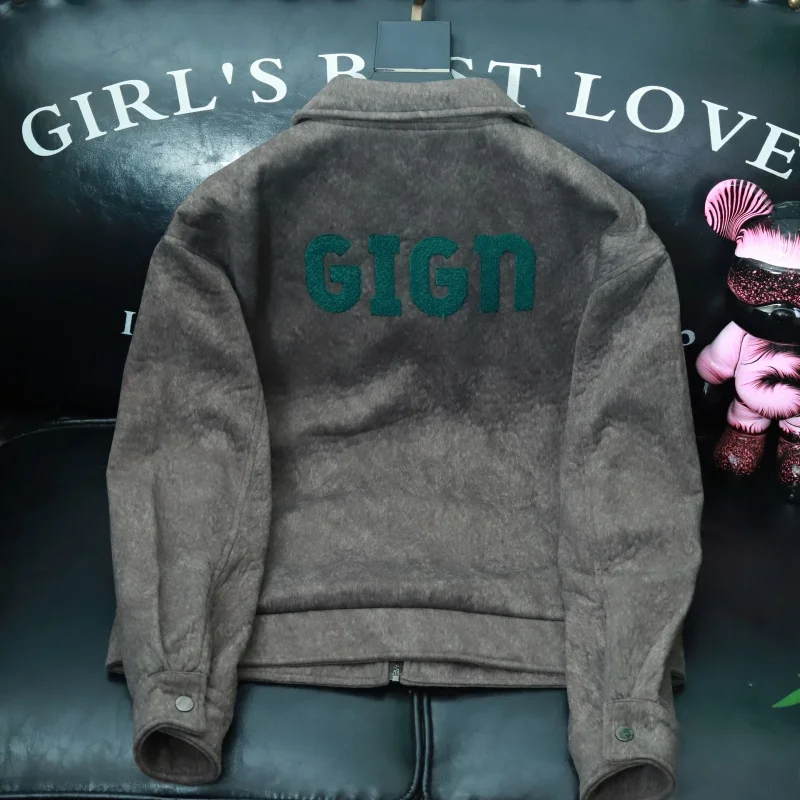 

Men's Faion Thiened Woolen Jaet Casual Turn-down Collar Heavyweight Street Sle Autumn Winter Casual Wear Polyester Fiber