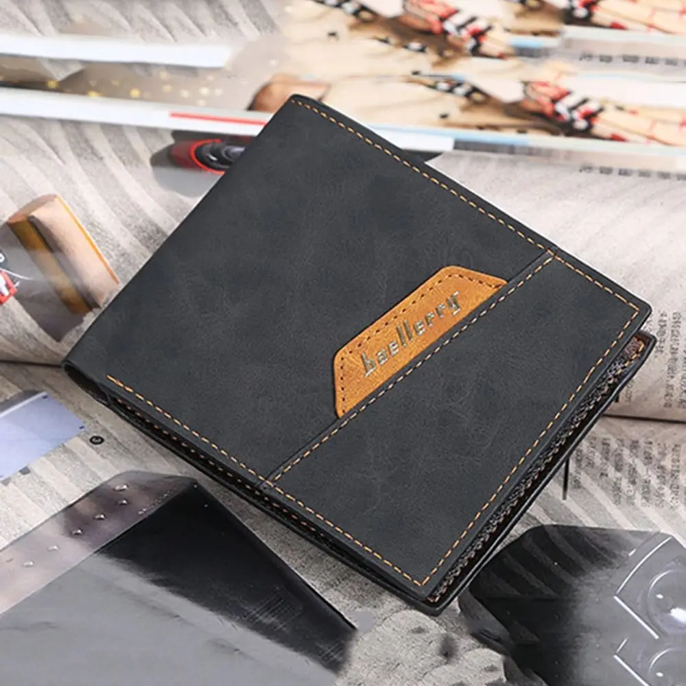 Portable Multi-position 2 Fold Purse Retro Leisure Men's Short Wallet Ultralight Wear-resistant Male Leather Purse Male