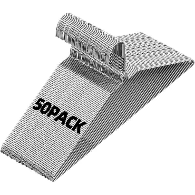 

Metal Hangers 50 Pack, Space Saving for Coats, Shirts, Suits, Pants, Skirts - Silver, Ultra Thin 16in