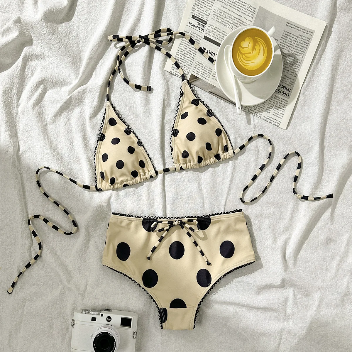 

Винтажный комплект бикини в горошек с принтом в горошек, женский купальник, разделенный купальный костюм, купальник из двух предметов, пляжная одежда для отпуска, Biquine