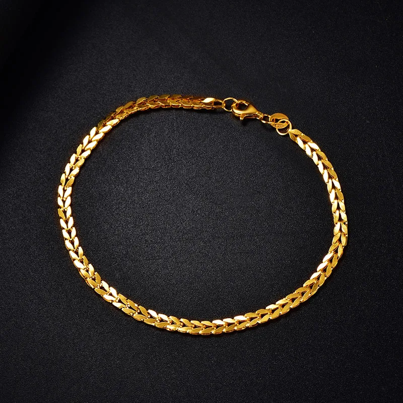 

999 Pure 24K Yellow Gold Bracelet For Women Solid 5G Crafts Ear of Wheat Link 2.8mm Lobster Clasp Bracelets 16-23cm Length