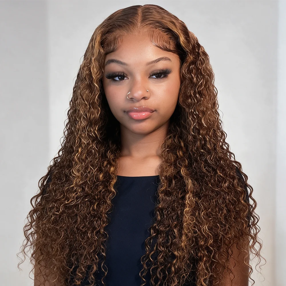 13x4 HD Lace Frontal Wigs Pre Plucked with Baby P4/27 Highlight Deep Wave Curly Human Hair Wig For Woman Hair On Clearance Sale