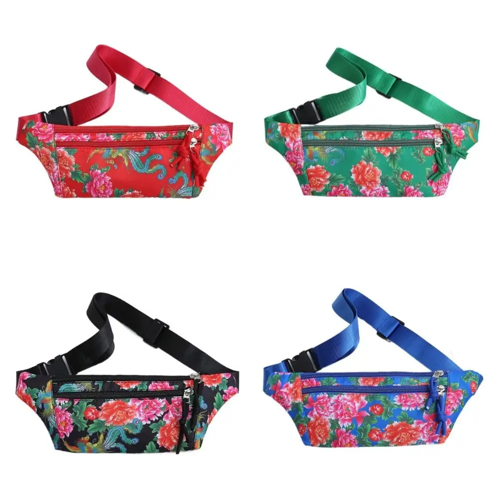 Vintage náilon crossbody saco com zíper dupla camada versátil saco de peito telefone fanny pacote floral bolsa de ombro das mulheres dos homens