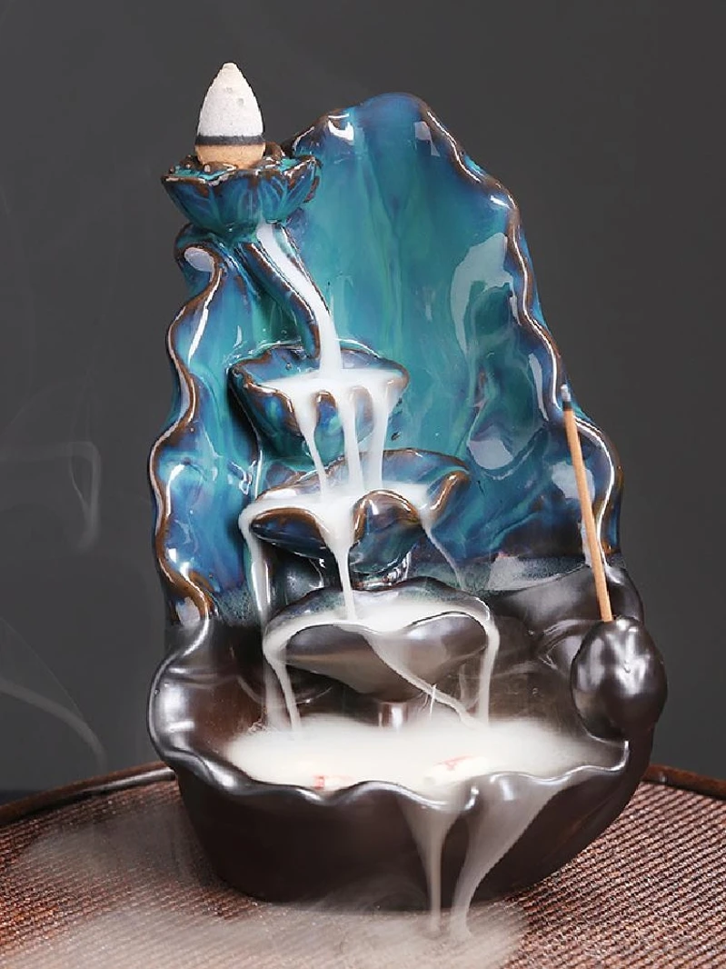 

Креативная двусторонняя курильница Cerc с синим лотосом, украшения для дома, дизайн водопада, домашний декор для ароматерапии из Китая