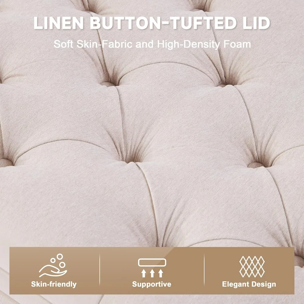 

50" Storage Ottoman Bench, Tufted Ottoman with Storage for Living Room, Large End of Bed Ottomans, Modern Entryway, Customized