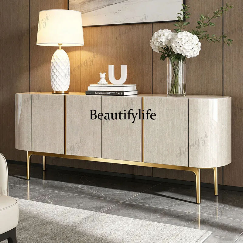 Italian light luxury marble dining side cabinet high-end decorative locker cream wind porch cabinet