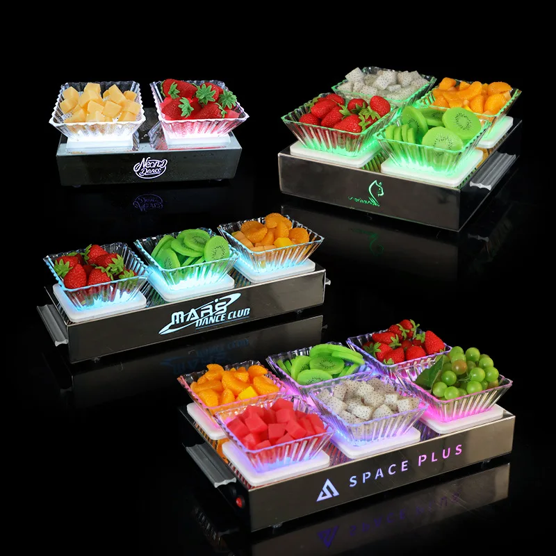 

Bar night KTV preparation single luminous fruit plate stainless steel clear bar 4 grids 6 grids zero snacks grid platter rack