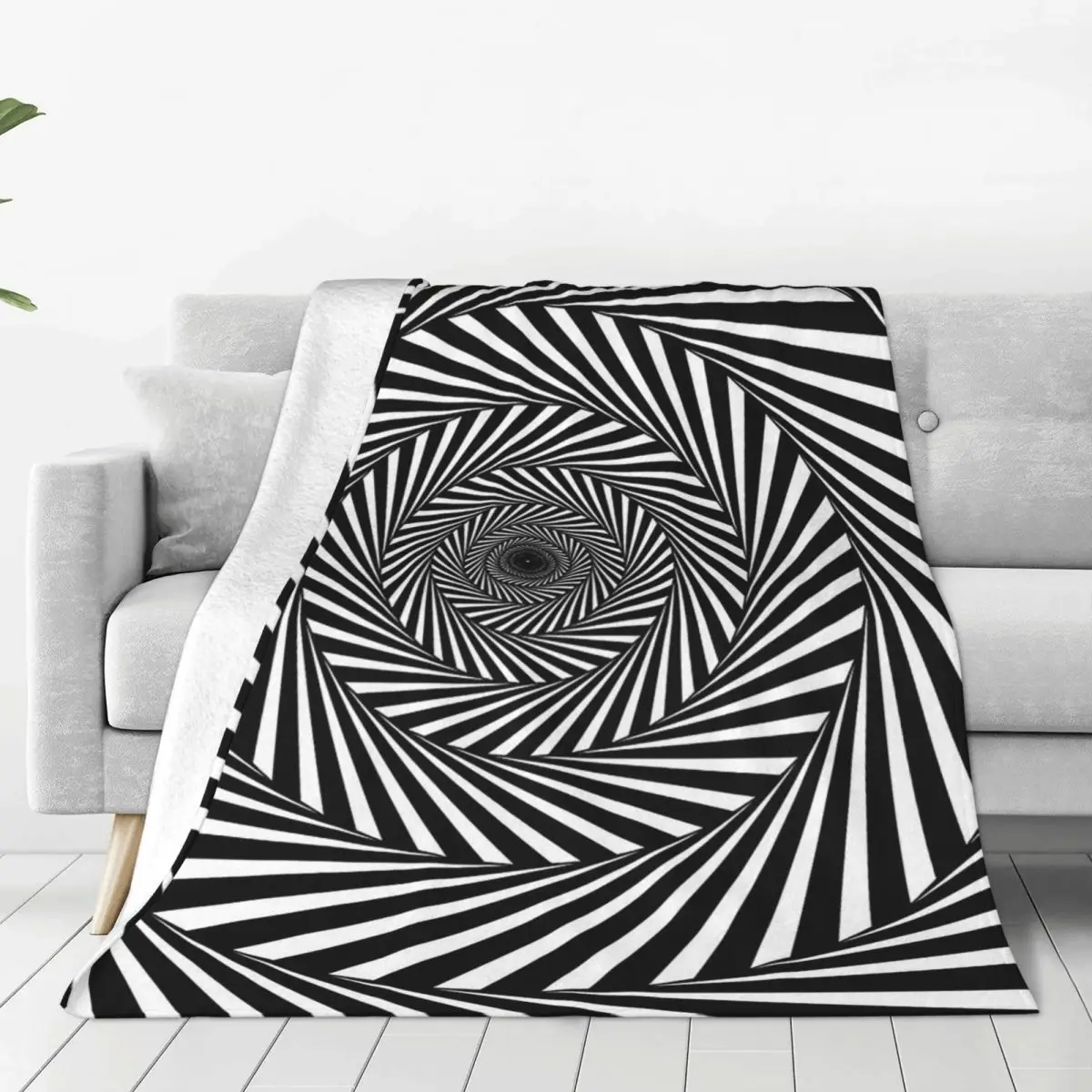 3D Vortex Illusion Black And White Checkered Swirl Trap 2 Blanket Soft Warm Flannel Throw Plush for Bed Picnic Travel Home Couch