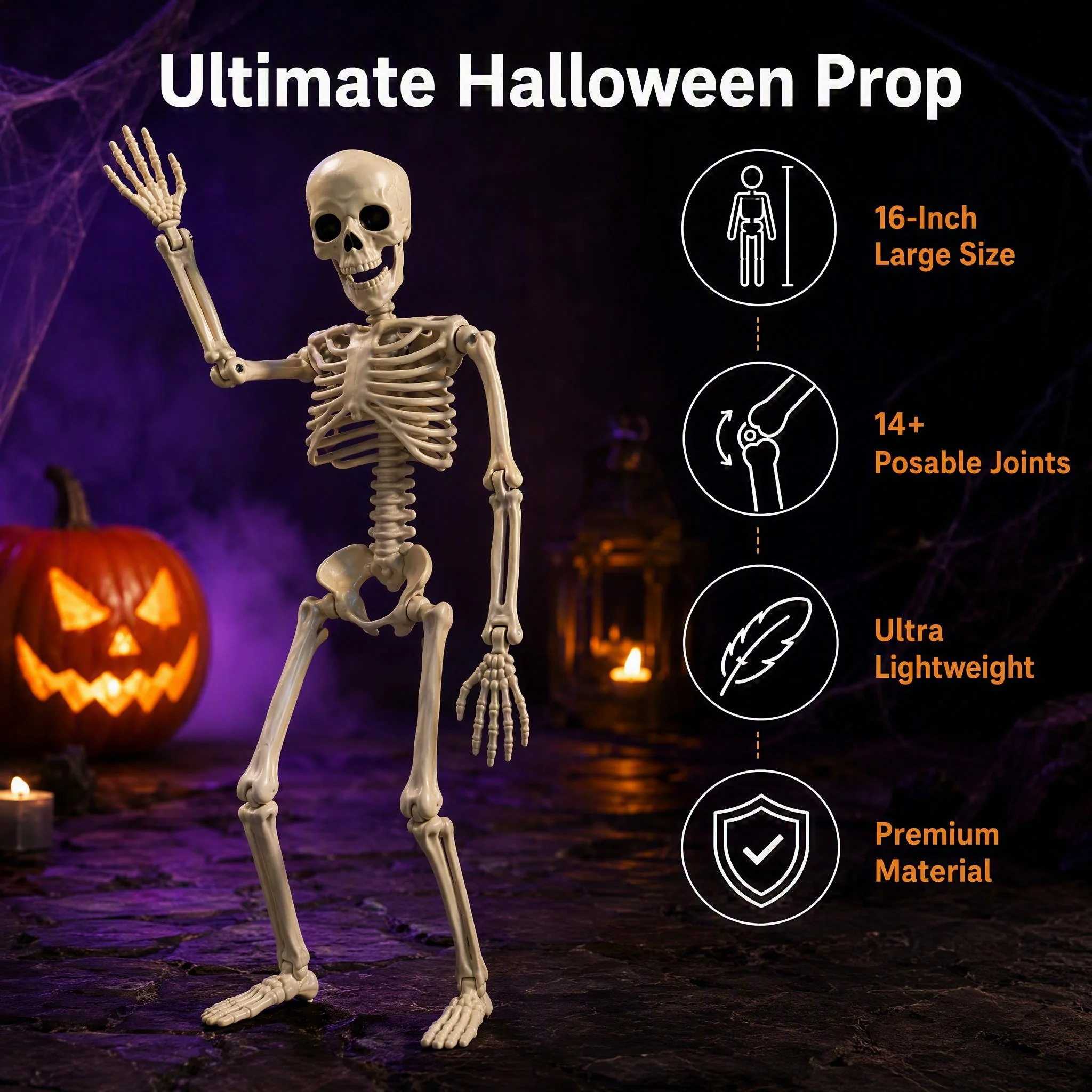 40cm Posable Full Body Skeleton Figurine 14+ Moveable Joints for Halloween Decor Medical Art Prop