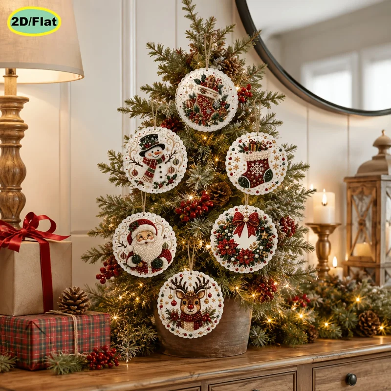 Christmas Theme Pearl Diamond Painting Set 2D Flat High Definition Print Wooden Tag Pendant Full Kit with Hand Drilling Material