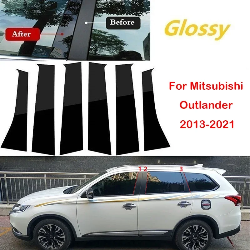 

Glossy Black Window Door Column B C Pillar Post Cover Trim For Mitsubishi Outlander 2013-2020 2021 Decoration Stickers Styling