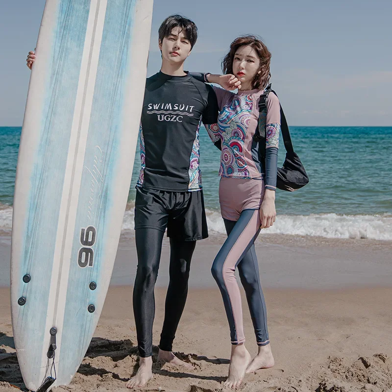 

2024 Korean Couple Diving Suit Split Long-sleeved Swimsuit Sunscreen Conservative Sports Pants Large Size Rash Guards Suit