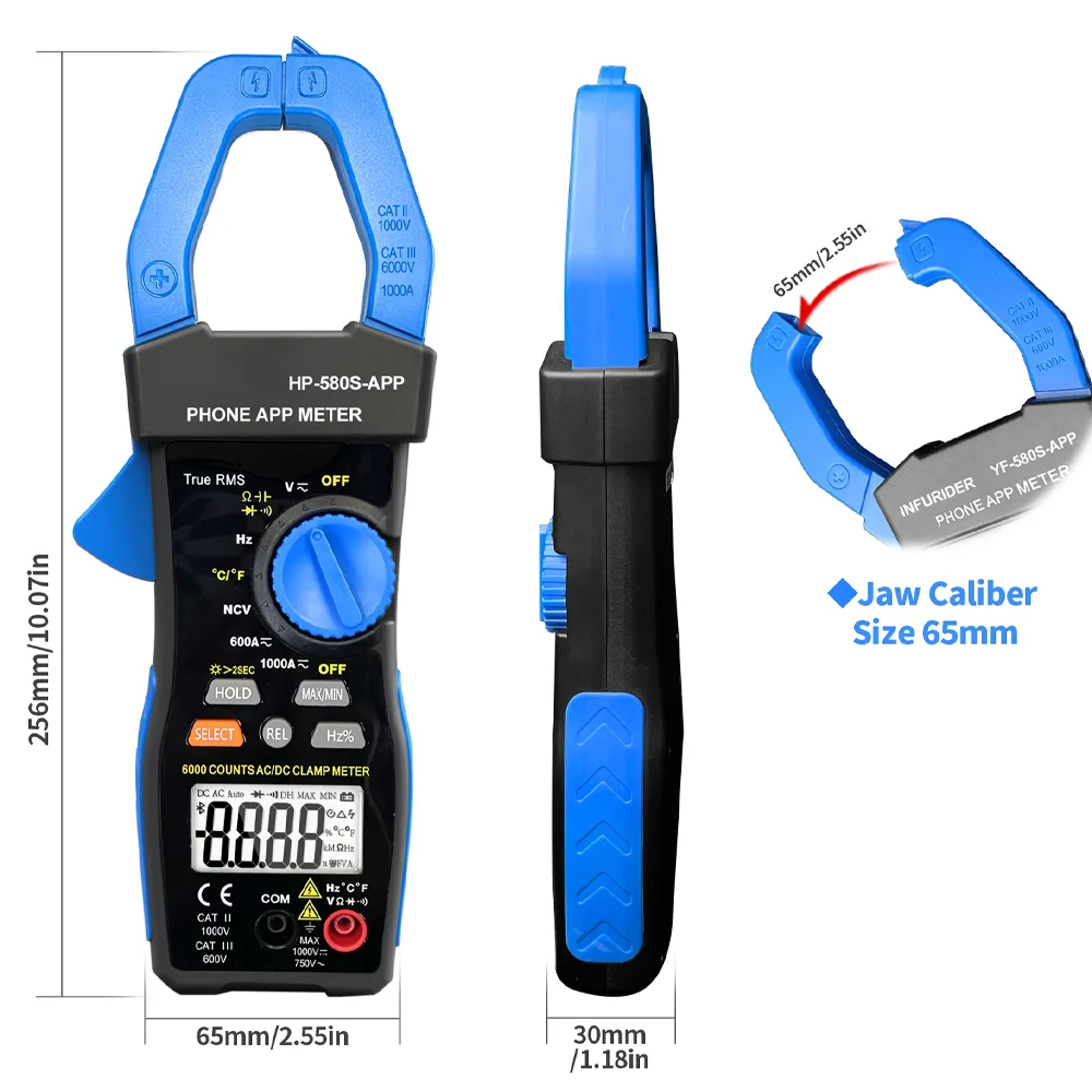 HP-580S-APP digitální AC/DC skoba multimetr s Bluetooth souvislý graf 45mm čelist otevření datový držet electrotechnical instruments