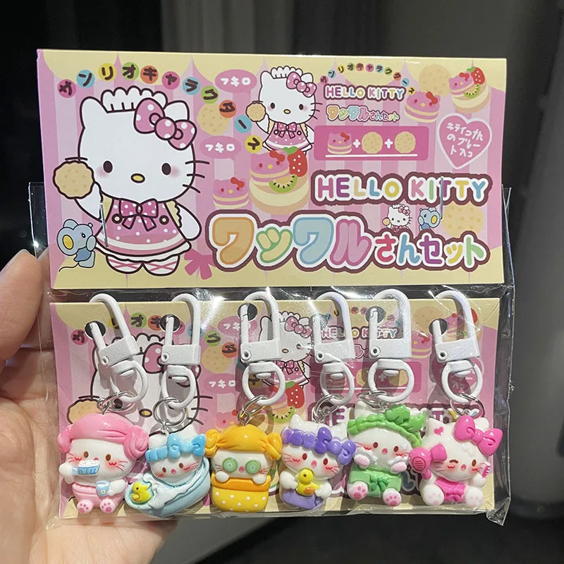 6Pcs Sanrio Accessories Pendant Cartoon Resin HelloKitty Kuromi Keychain Set Small Gift Girls Cute Student Bag Hanging Card Gift