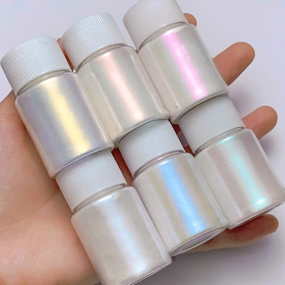 1/6Pcs Aurora White Pearl Chrome Nail Powder Iridescent Moonlight Effect Nails Pigment Dust Mermaid Glitter Manicure Decorations