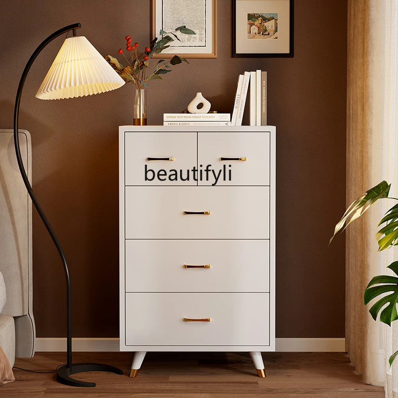 Light luxury solid wood bedroom storage decorative bedside table modern minimalist wall drawer cabinet