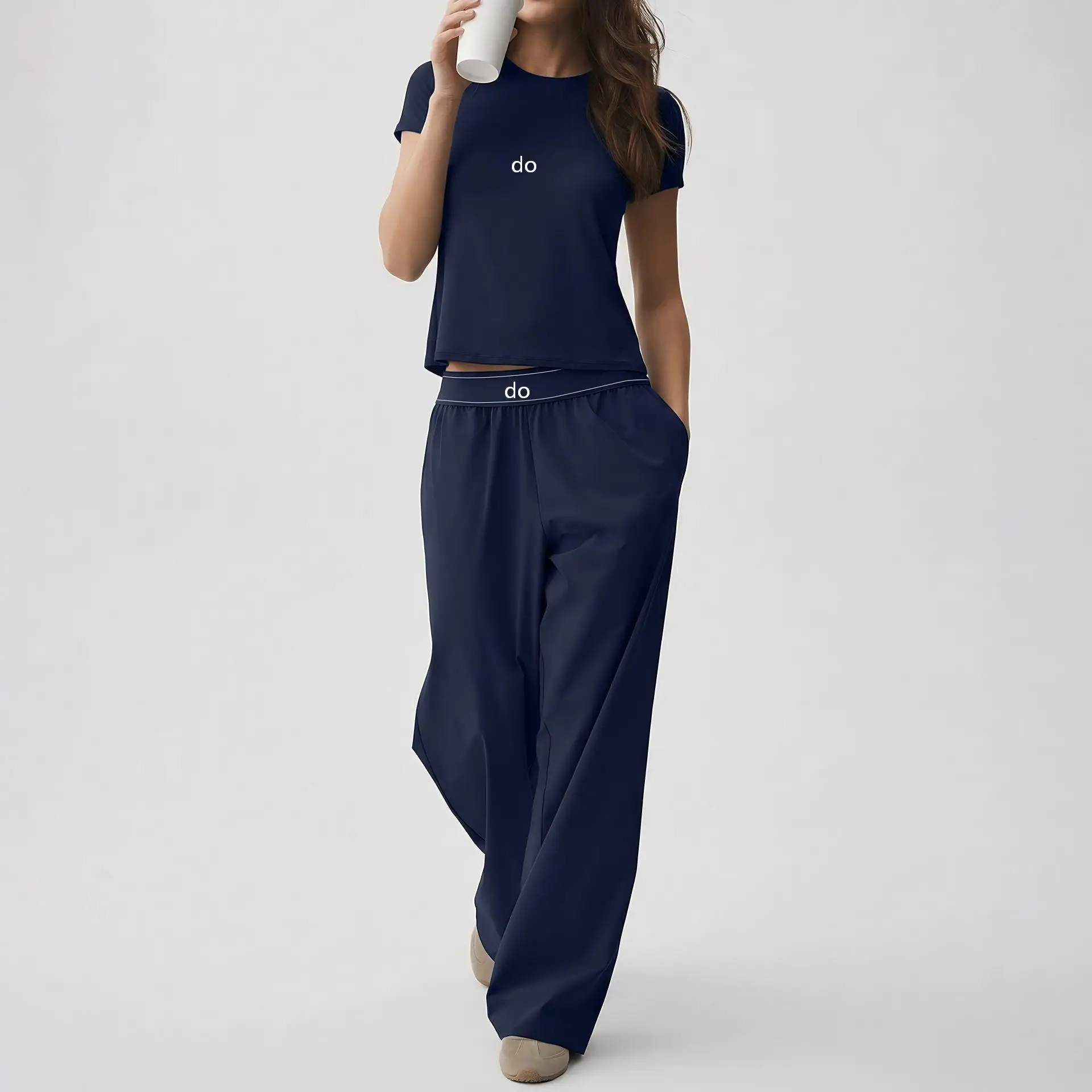 2026 yoga set, quick drying fitness pants, straight leg sports pants set, women's yoga set, round neck short sleeved top
