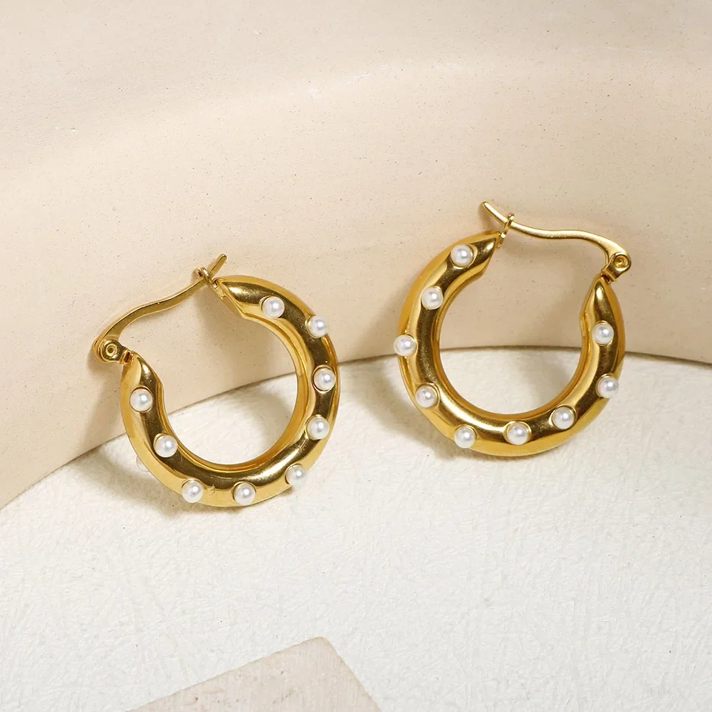 

Luxury Golden Stainless Steel Zircon Hoop Earrings Trendy Geometric Circle Wedding Ear Jewelry for Autumn Winter