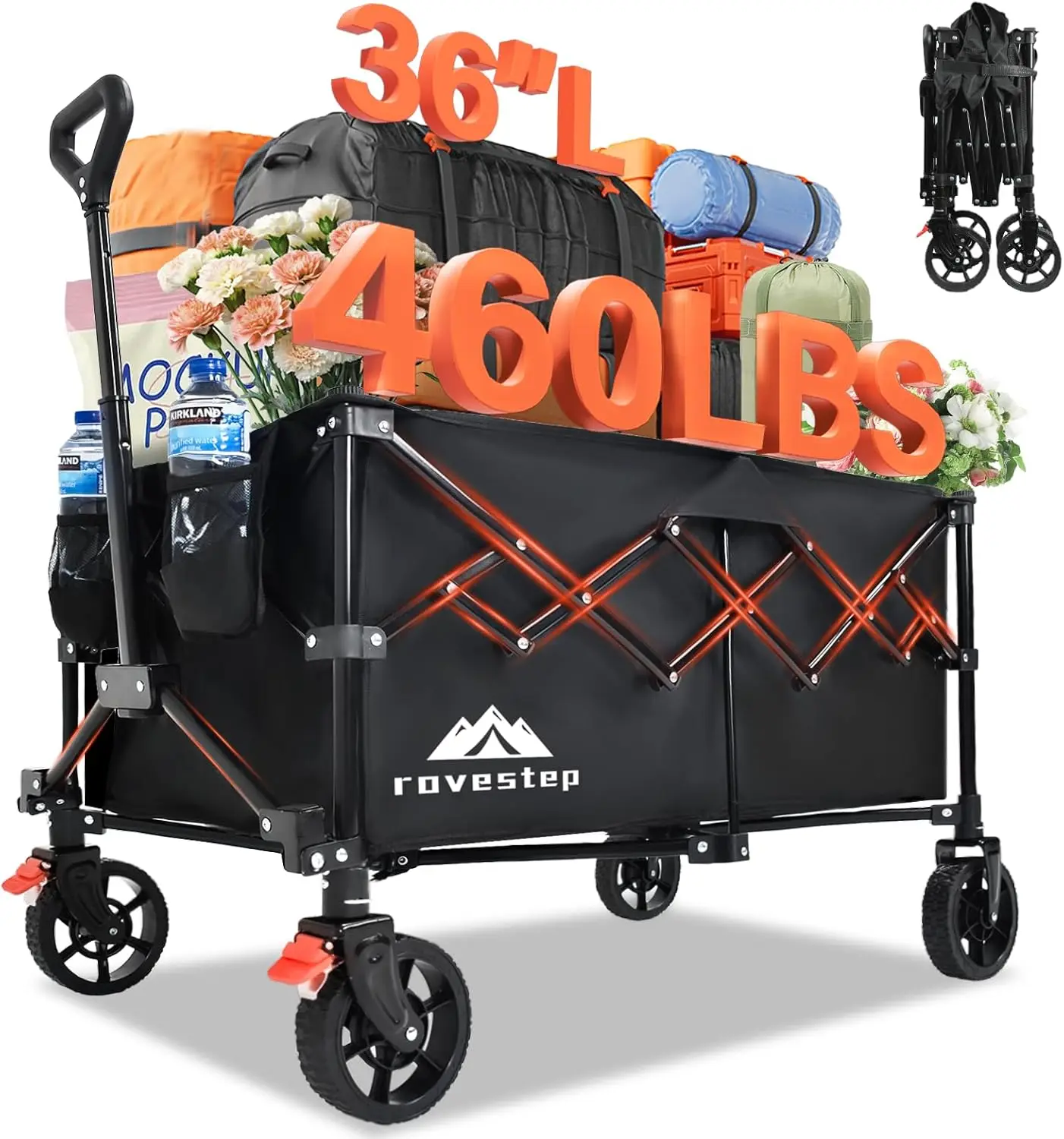 

Heavy Duty Collapsible Wagon Cart with All Terrain Wheels, 460lbs Capacity, Foldable & Portable for Outdoor Use