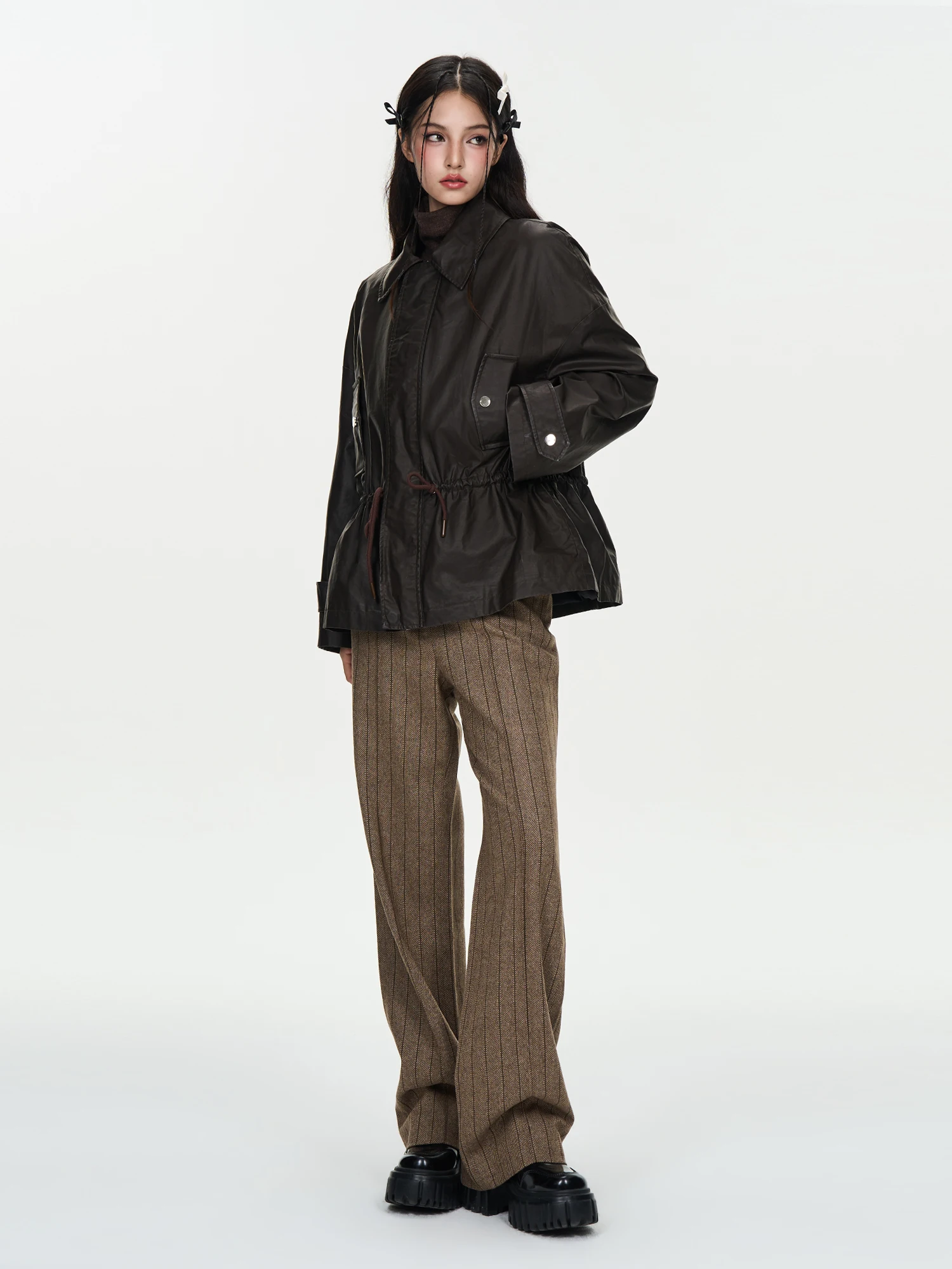 IUNAE LUMEN 2025 – Nouvelle veste décontractée en cuir noir pour femme, col zippé, chaude et élégante, collection automne-hiver